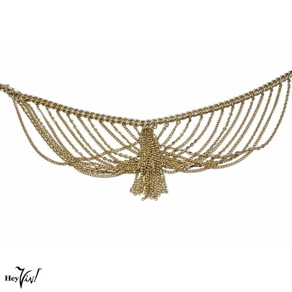Vintage Hong Kong Chain Necklace Cascading Loops Center Tassel 18" Long -Hey Viv - Picture 3 of 6